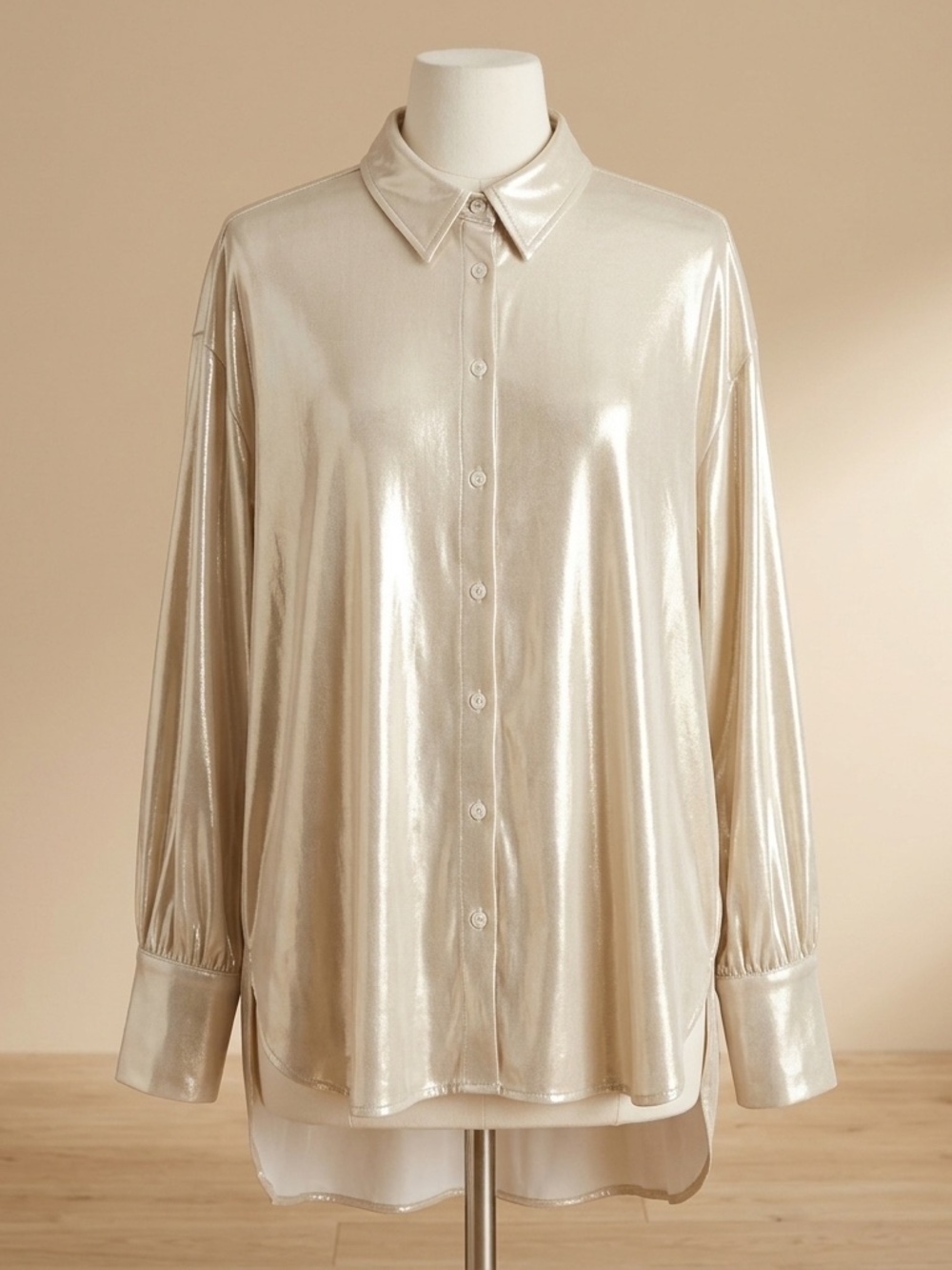 NWT ByAnthropologie Gold Metallic Party Ware Shimmer Button Down Blouse - Size